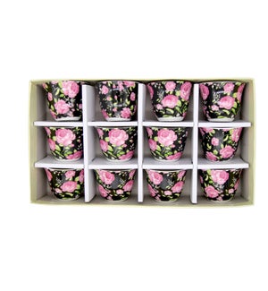 Coffee Cups No Handle  w/Pink Rose x 12 (T-12)